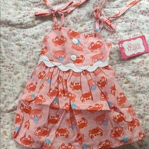 Pink Crab Print Dress with White Trim